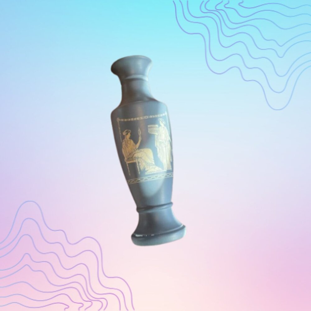 VINTAGE Blue Decorative Vase with Greek Design